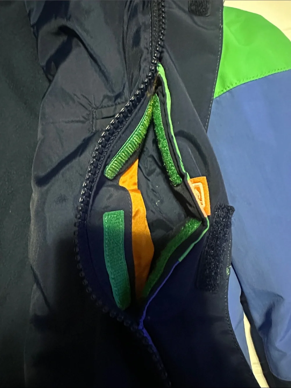 Burton Boys L DryRide Hooded Ski Snowboard Jacket Blue Green Colorblock Winter